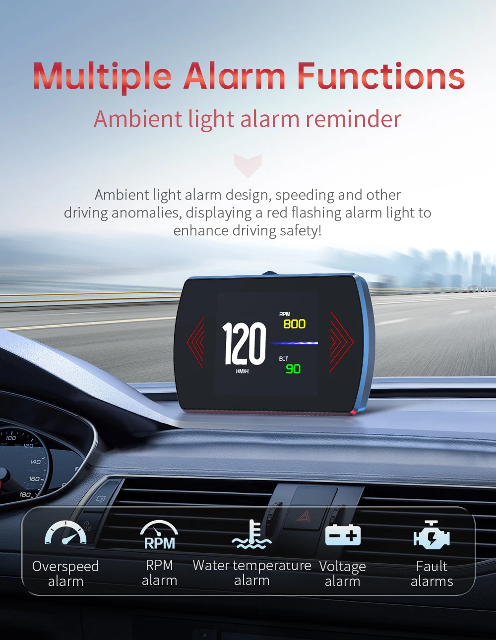 P12 Auto Head Up Display Für HUD OBD Digital Geschwindigkeit Meter On-Board-Computer Mit Übergeschwindigkeit Alarm Wasser Temp meter Spannung RPM – Detail 11