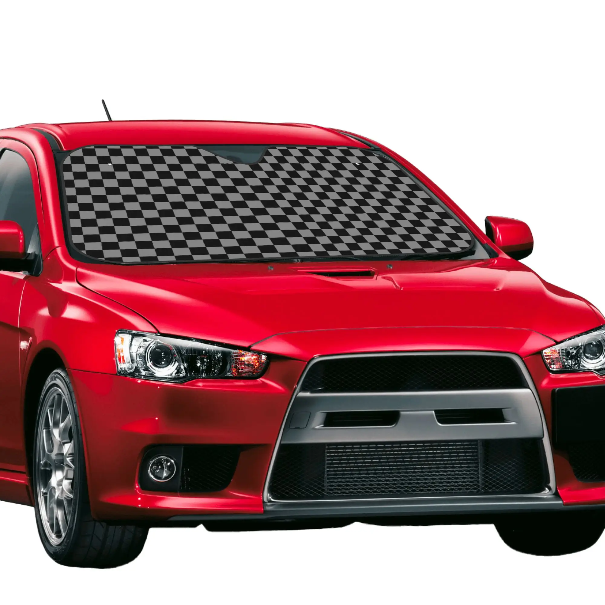 Gray and Black Checkered Checkerboard Plaid Car Front Windshield Sun Visor Heat Insulation  Portable Aluminum Foil Auto Visor