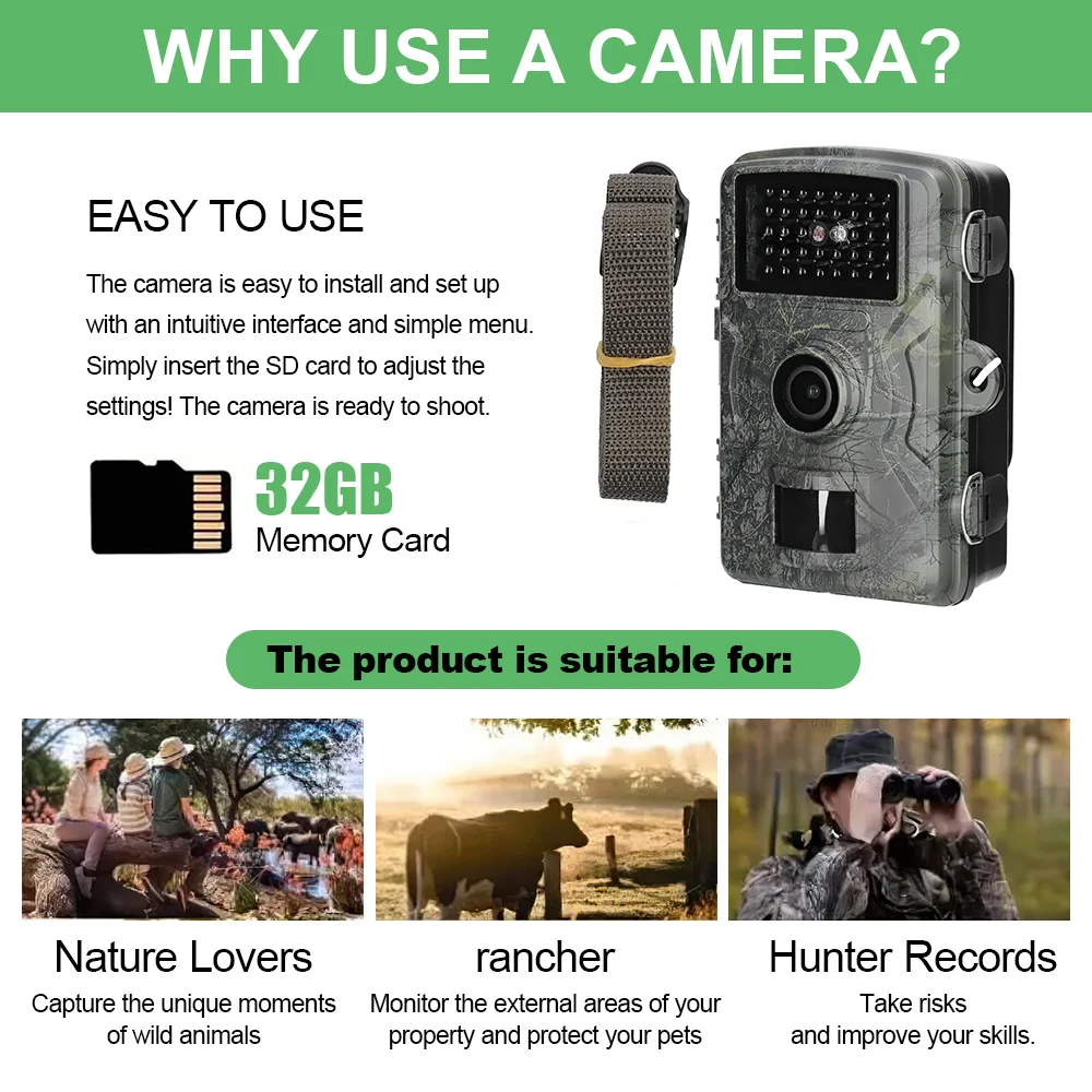 32GB الحياة البرية كاميرا تعقب 1080P الأشعة تحت الحمراء للرؤية الليلية الصيد كام الحركة المنشط تتبع صور فخ كام المراقبة البرية