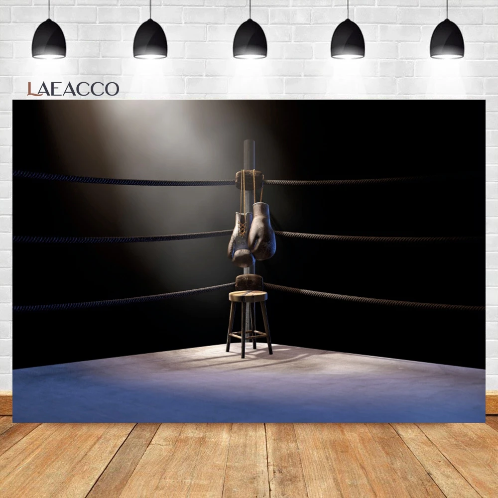 Laeacco Stadium Lighting 3D Professional Boxing Arena Background Sports Match Blur Spectator Męskie tło do fotografii portretowej