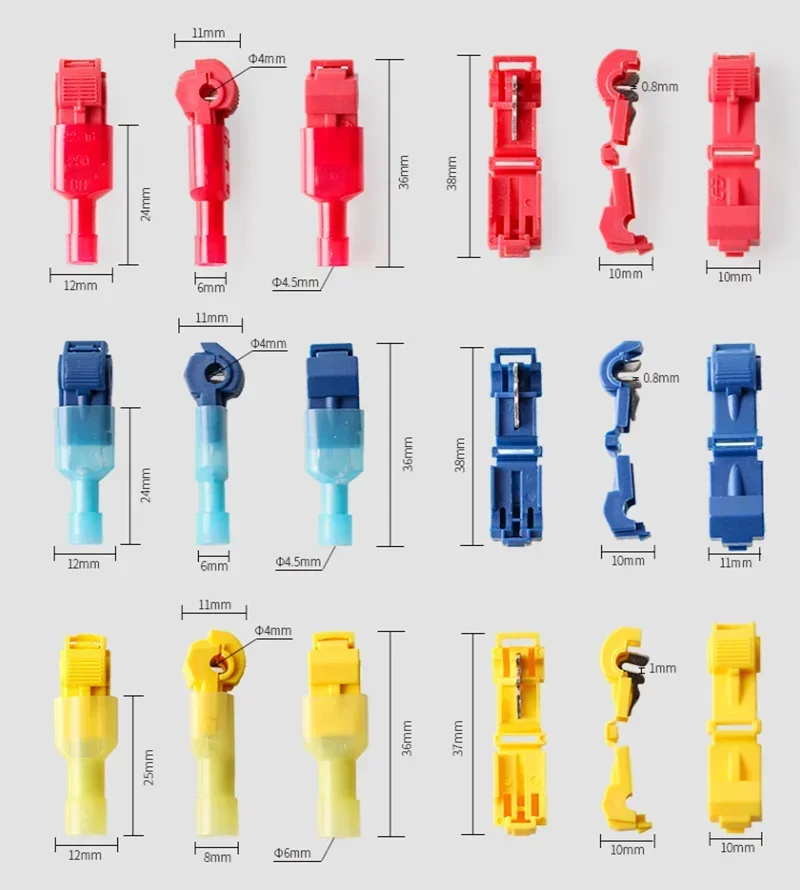 50 PCS,T-shaped Crimp Terminal,Electrical Connector,Connection Clamps,Quick-Free Stripping Plugs,Cable Connector Plug