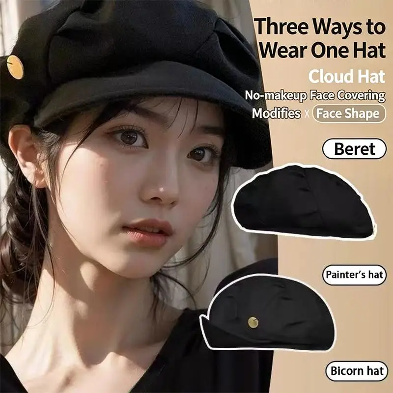 Fashionable Women Beret Hat for Large Head Soft Cloud Trending Octagonal Cap for College Students