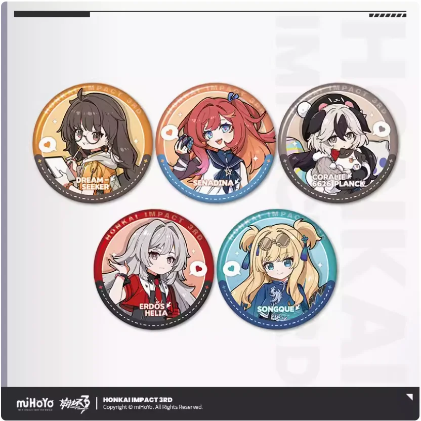 2024 Anime Honkai Impact 3 Partes Secunda Very Small Tea Party Series Tinplate Badge Songque Senadina Coralie Baji Brooch