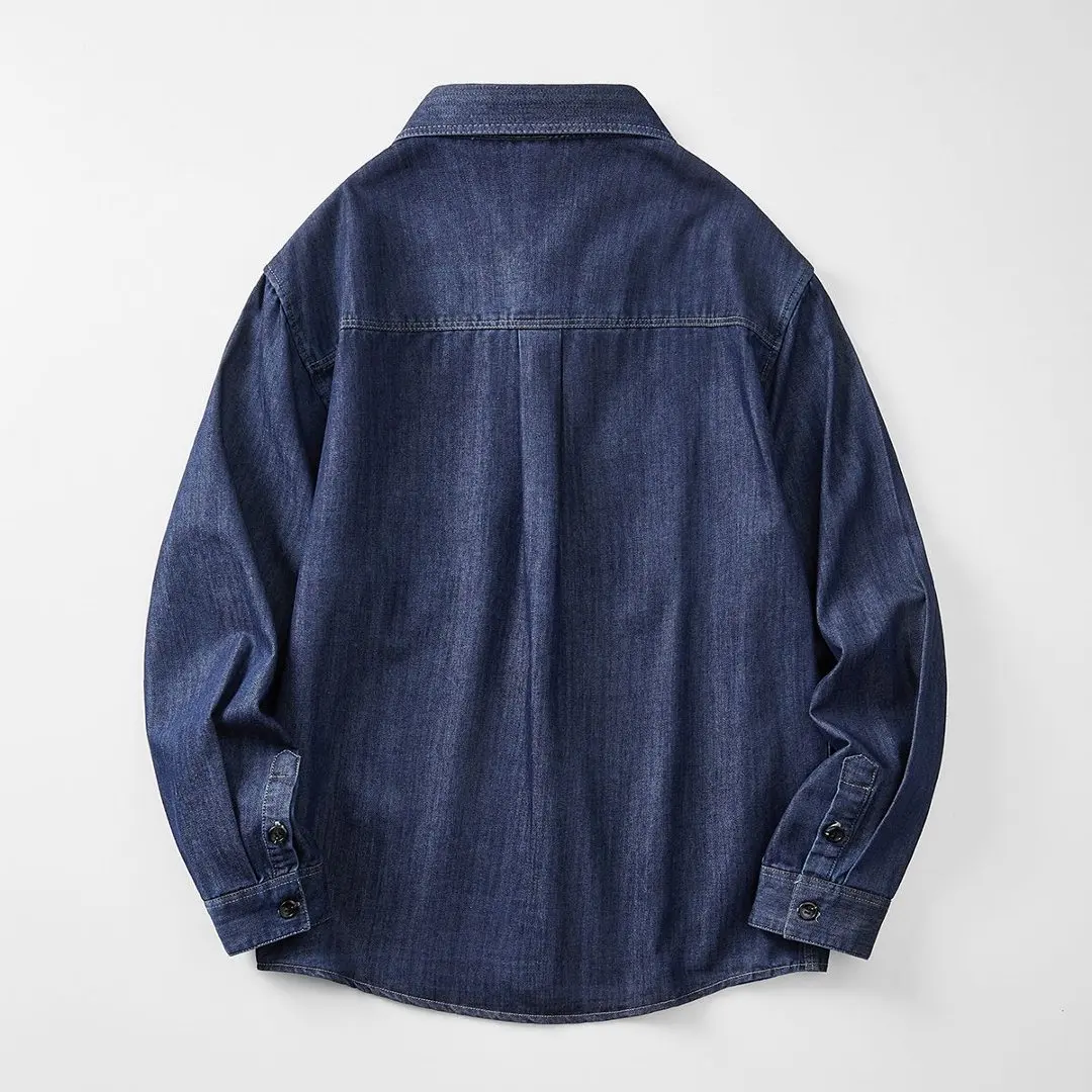 Japanese Denim Tooling Shirt Men Harajuku Streetwear Fashion Loose Casual Long Sleeve Jeans Shirt Man Clothes