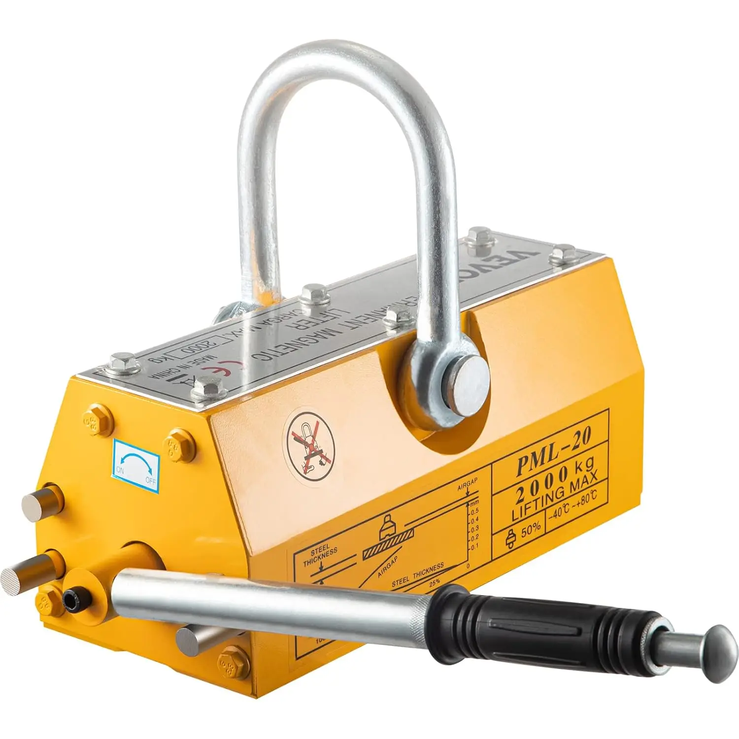 Steel Magnetic Lifter 4400 LB Metal Lifting Magnet 2000 KG Neodymium Magnetic Lift Hoist Shop Crane(2000KG)