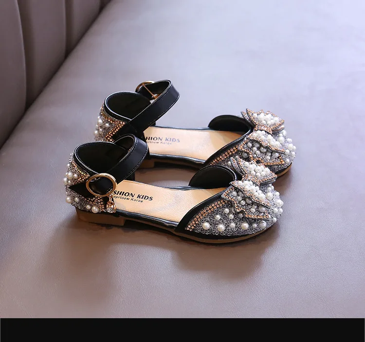 Mädchen-Sandalen, modische Prinzessinnen-Schuhe, Frühling, Sommer, glitzernde Perlen-Pailletten, flache Sandalen, einfache Kinderschuhe, Party, Hochzeit – Detail 17