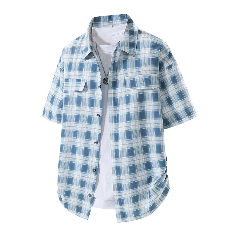 Men Plaid Short Sleeve Shirt Casual Loose Fit Button Down Shirt Summer Lightweight Breathable Checkered Shirt Streetwear M-8XL