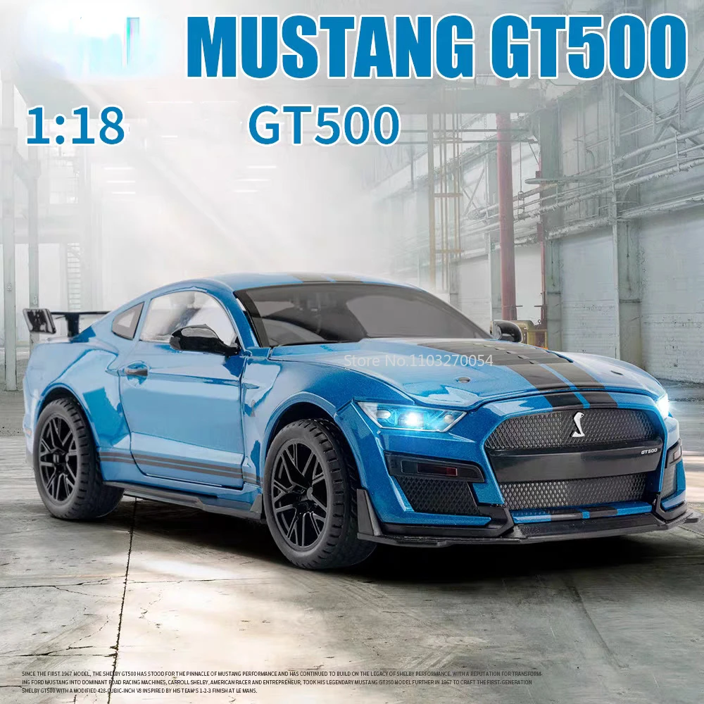 Large Size 1/18 Mustang Shelby GT500 Alloy Diecasts Sports Car Models 4 Doors Can Be Opened Metal Vehicles for Kids Toys Gifts