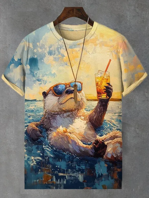 

Мужская футболка с принтом животных и забавным котом, футболки с короткими рукавами, топы, рубашки с круглым вырезом и 3D принтом, вечерние летние повседневные мужские одежды, одежда