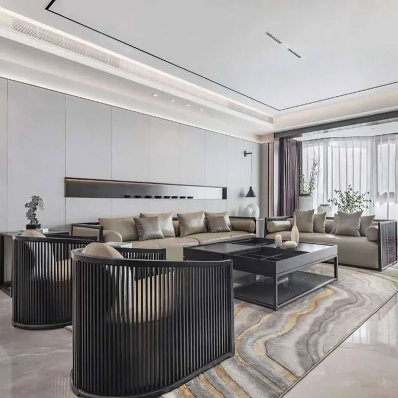 New Chinese sofa solid wood combination chicken wing wood modern light luxury living room model