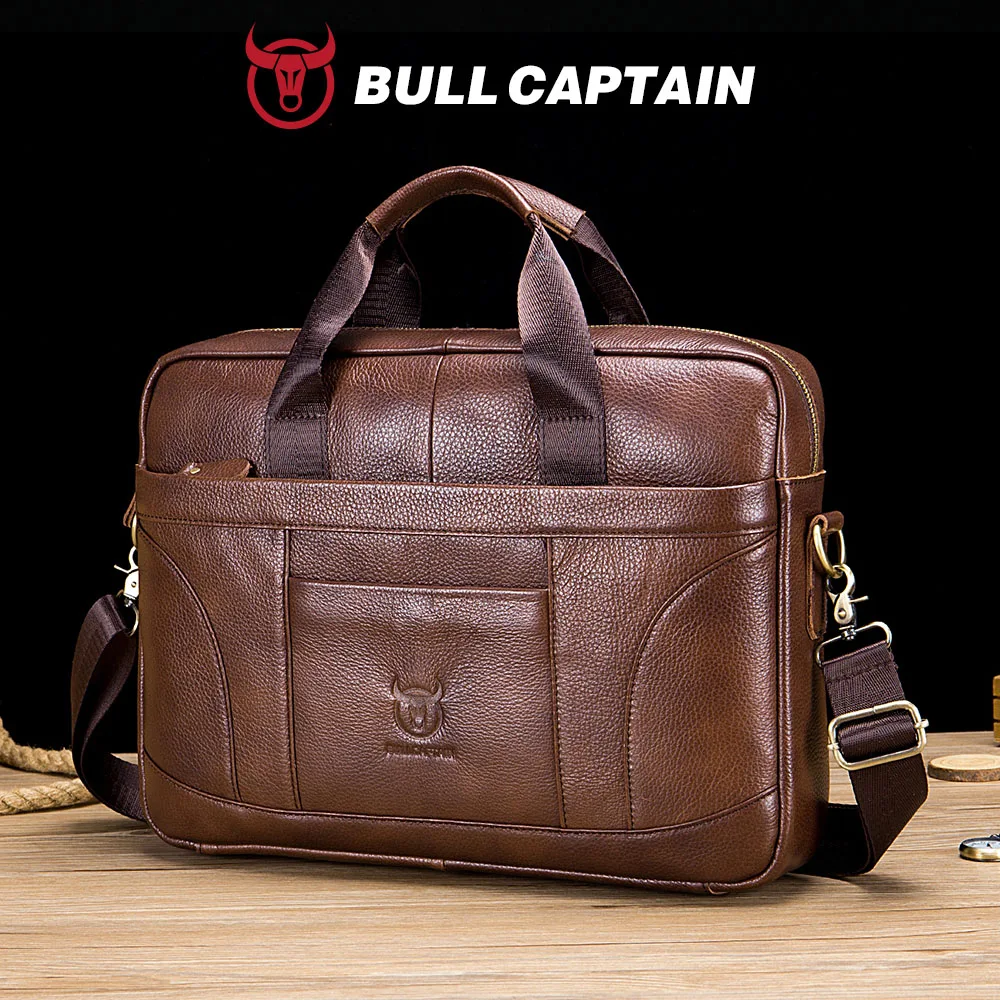 BULLCAPTAIN Men Briefcase Famous Brand Leather Shoulder Messenger Bags Office Handbag 14 inch Laptop bag High Quality