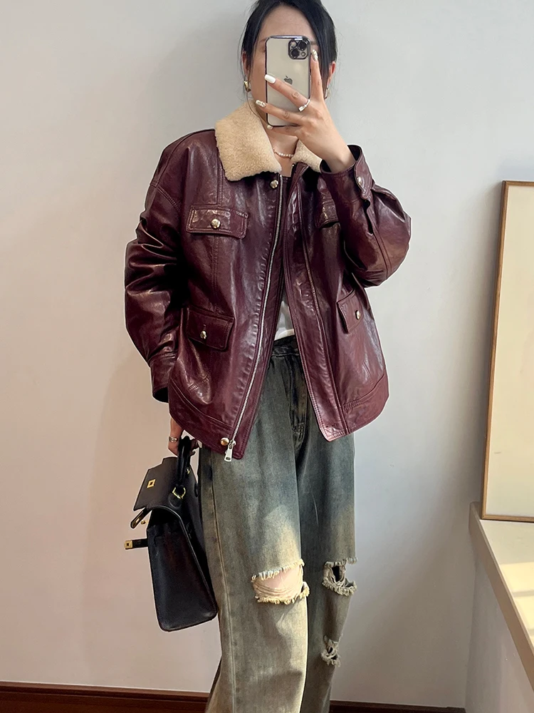 Piumino da donna caldo in piuma d'oca Giacca in vera pelle di pecora Cappotto con collo in pelliccia di pecora merino naturale Cappotti femminili di lusso