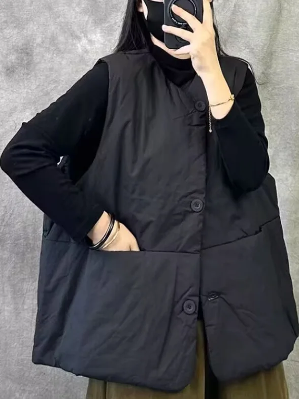 Retro ort Svel Kamizelka Damska Casualowa Ciepła Bawełniana Luźny Krój Plus Size Jesień Zima Odzież Wierzchnia Okrągły Dekolt Pojedyncza B...