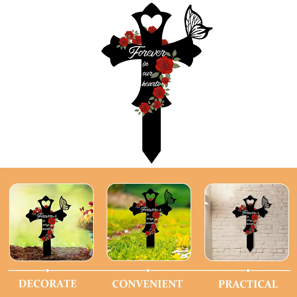 

Metal Cross Grave Stake Durable Memorial Marker Yard Sculpture Lawn Decorations For Loved Ones Cemetery