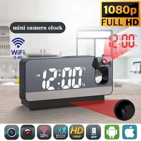 4K WiFi 업그레이드 프로젝션 시계 미니 카메라, 모바일 감지, 홈 감시 카메라, APP 원격 보기, 소형 카메라