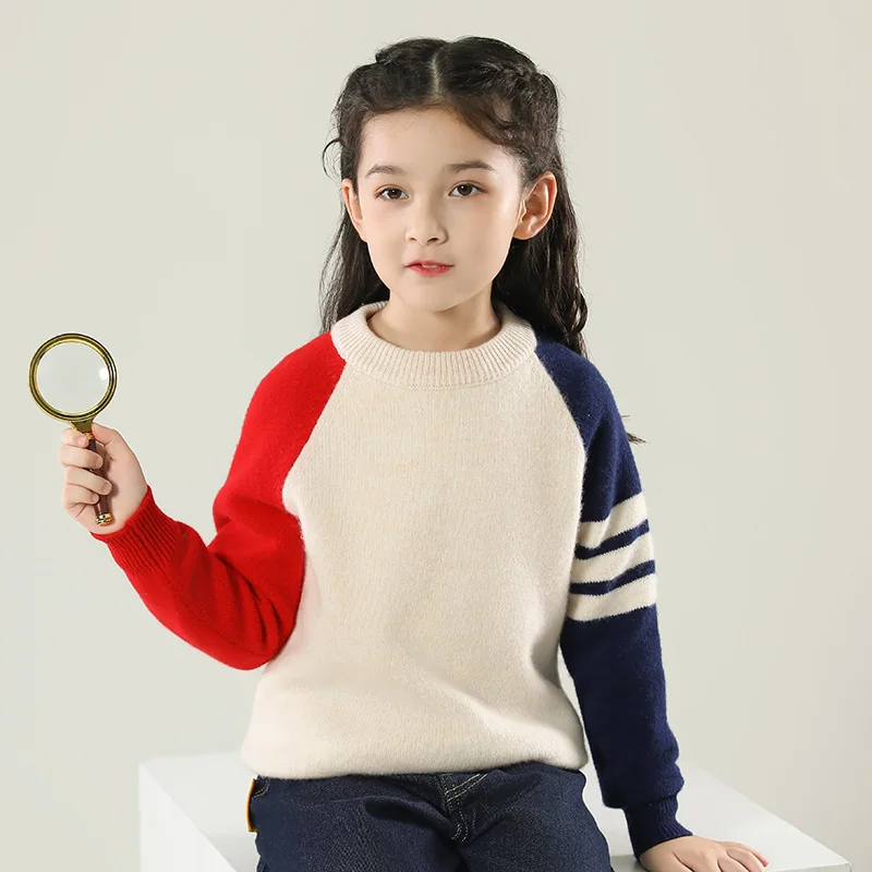 Unisex Style 100%  Merino Wool  Sweater Autumn And Winter  Pullover  Long Sleeve O-Neck  Basic  Children's Clothing Tops view 6