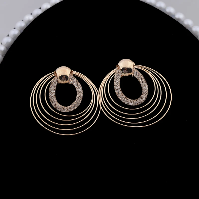 Big Round Multilayer Circles Drop Earrings Wire Spiral Geometric Metal Exaggerated Wedding Party Jewelry Pendientes