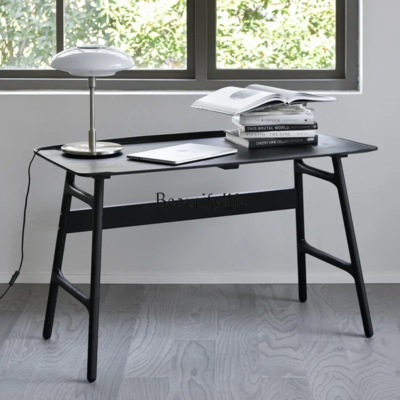 0 طاولة كتابة مكتب من الخشب الصلب للمنزل بسيطة وحديثة من خشب البلوط باللون الأسود على الطراز الإيطالي الشمالي #4