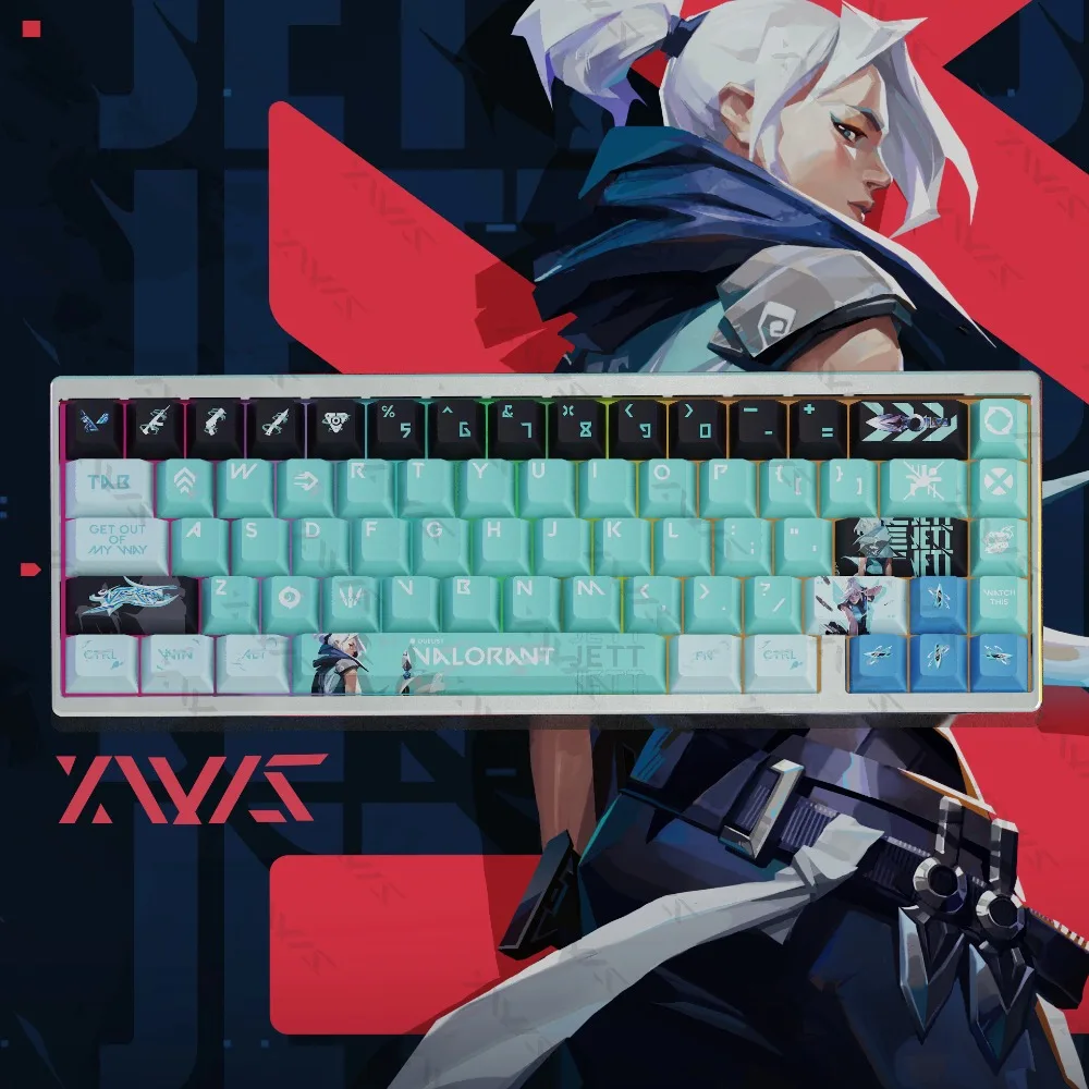 

Набор клавишных колпачков на тему Valorant PBT Custom Jett Clove, игровая клавиатура с вишневым профилем для механической клавиатуры 60/65/67/68