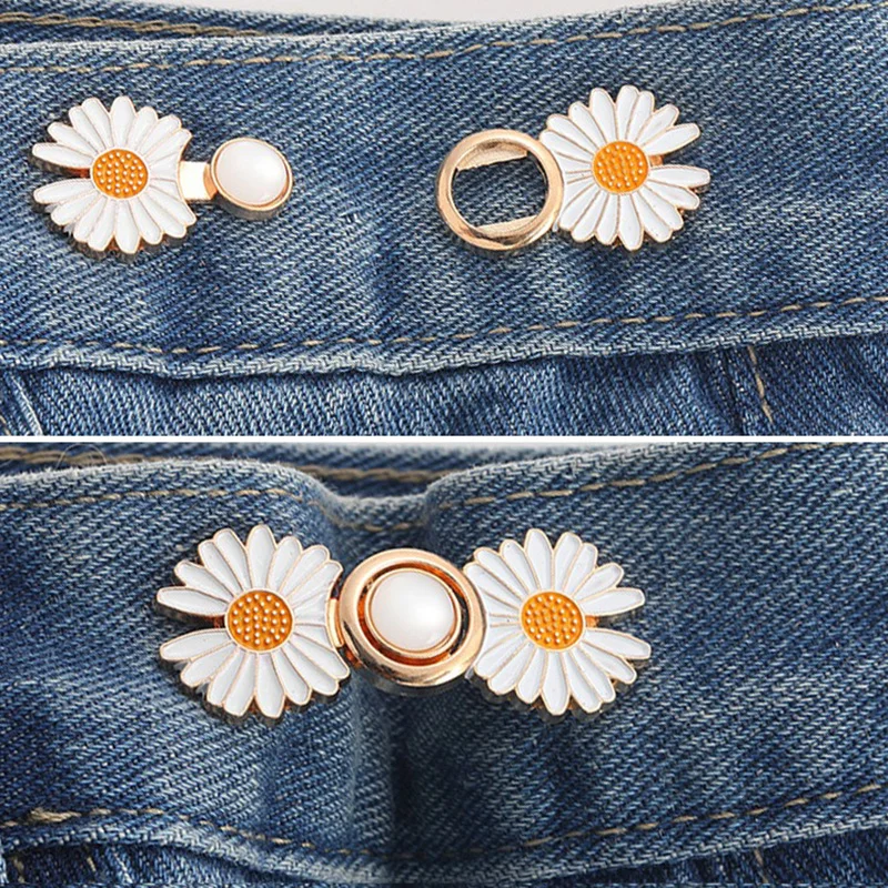 Women\'s Flower Tighten Waist Brooches Buckle Alloy Pins Set Adjustable Button Waist Clip for Skirt Pants Jeans Accessories