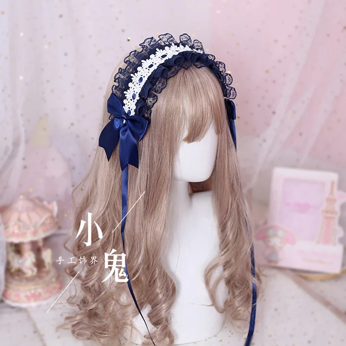 Tocado Lolita de estilo japonés, accesorios para el cabello de encaje dulce oscuro, diadema de sirvienta gótica Lolita