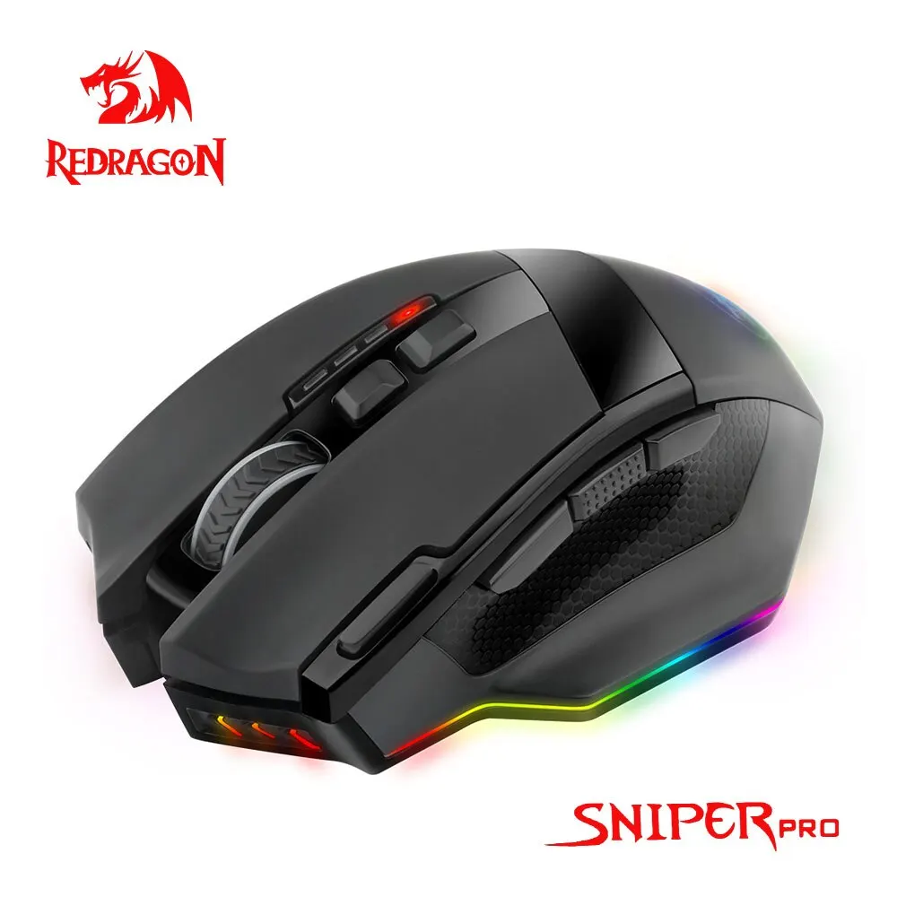 Redragon Sniper Pro M 801P Rgb Usb 2.4G Draadloze Gaming Muis 16400Dpi 10 Knoppen Programmeerbaar Ergonomisch Voor Gamer Muizen Laptop Pc