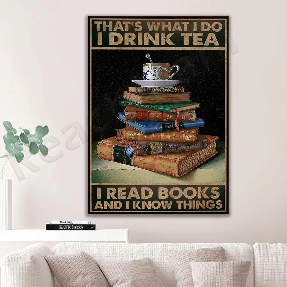 love book poster, this is what i drink tea i read, things i know poster, i love to read, book lover, book art print