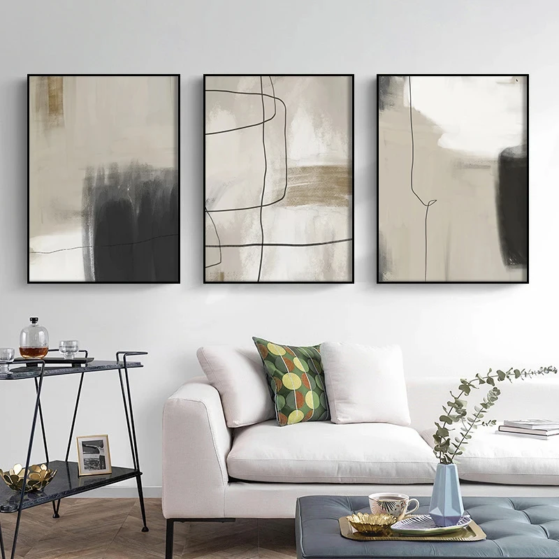 

Simple Neutral Abstract Gallery Wall Art Set Prints Modern Minimalist Brush Strokes Canvas Painting Nordic Posters Home Decor