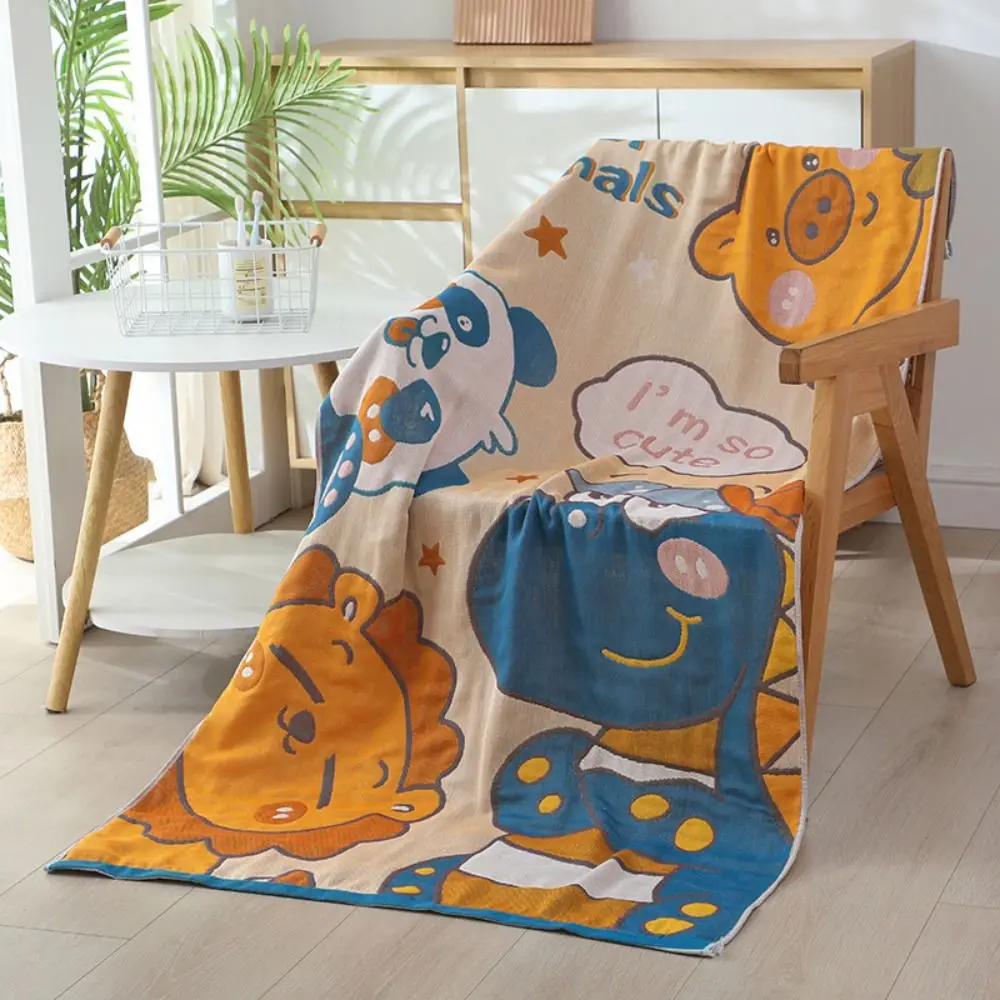 Comfortable Soft Cotton Gauze Bath Towel Multi Layer Absorbent Shower Towel Cartoon Pattern Large Size Beach Towel Vacation