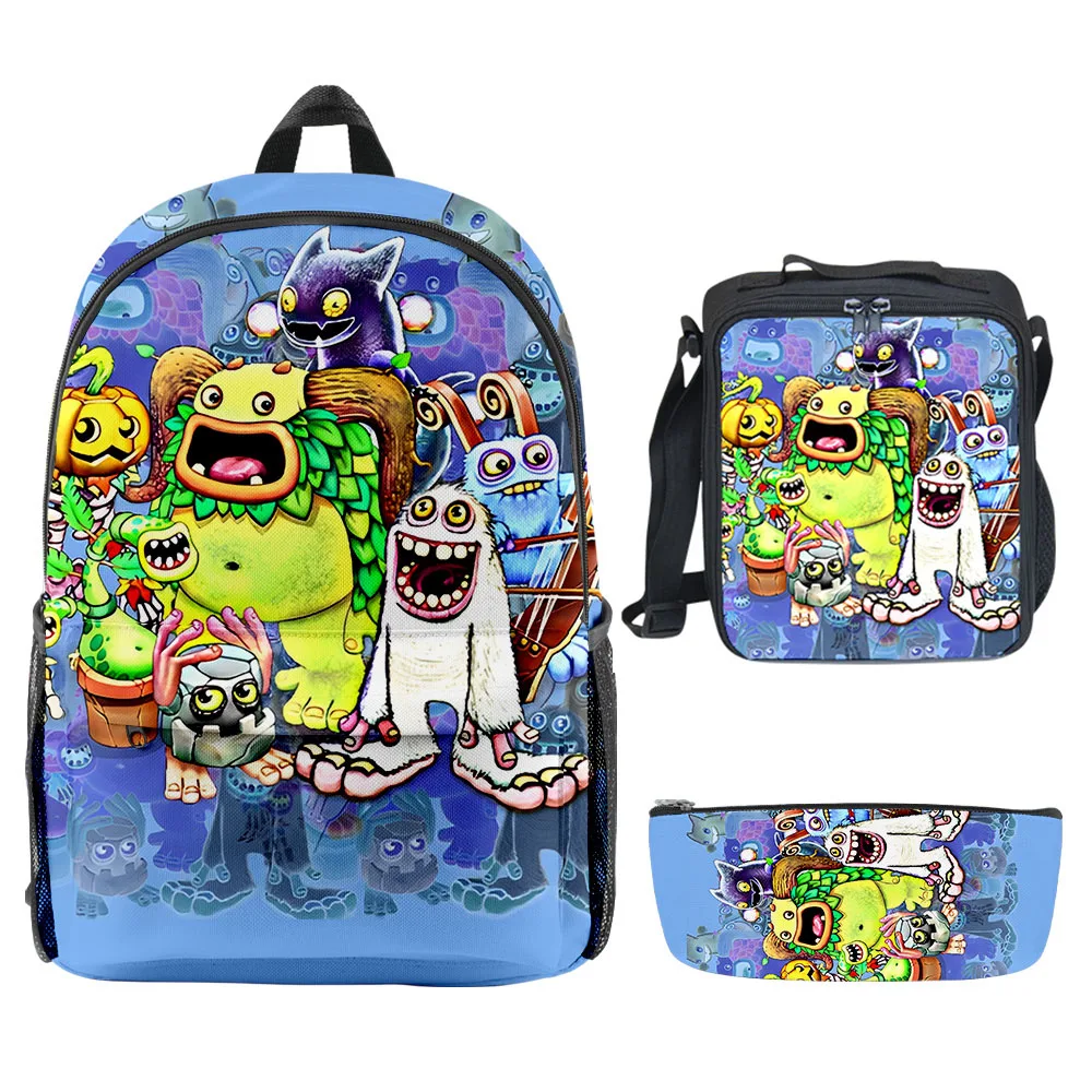 

Cartoon Novelty Cool my singing monsters 3D Print 3pcs/Set School Bags Laptop Daypack Backpack Crossbody Lunch bag Pencil Case