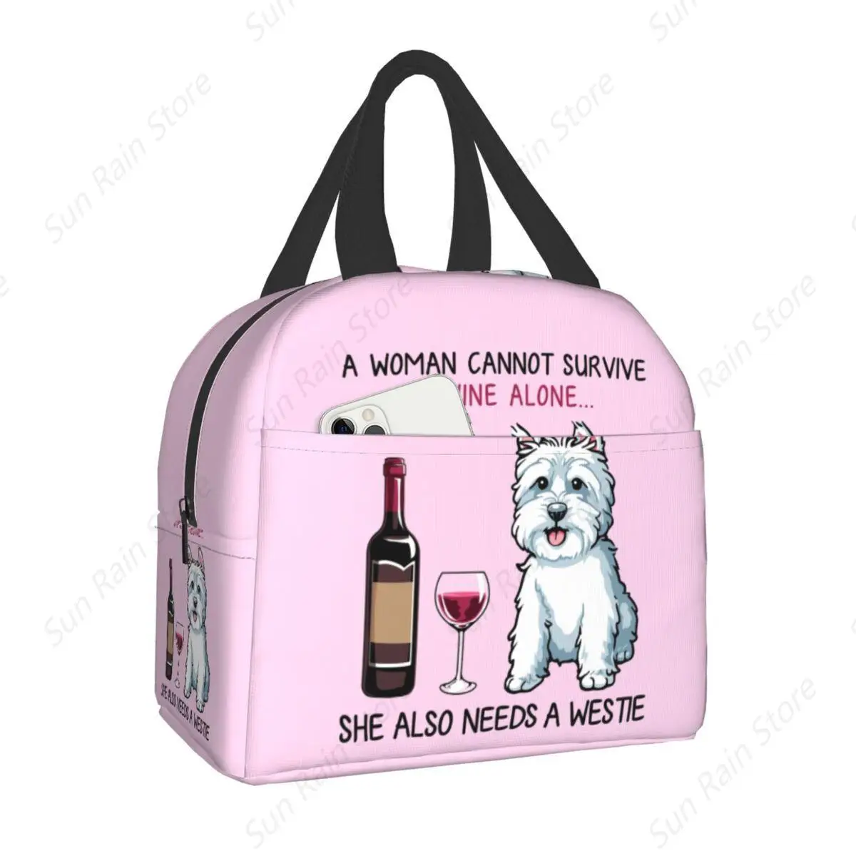 Westie And Wine Funny Dog термоизолированные сумки для обеда женские West Highland White Terrier портативная коробка для бенто для школьной сумки для еды