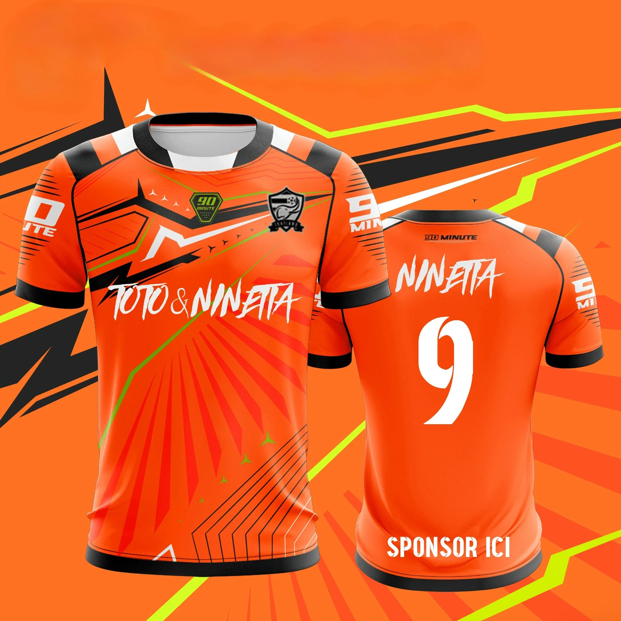Summer Fluorescent Green Black E-Sports Jersey Style T-Shirt Men Women Unisex Soccer Graphic Tee Casual Streetwear Sport Top