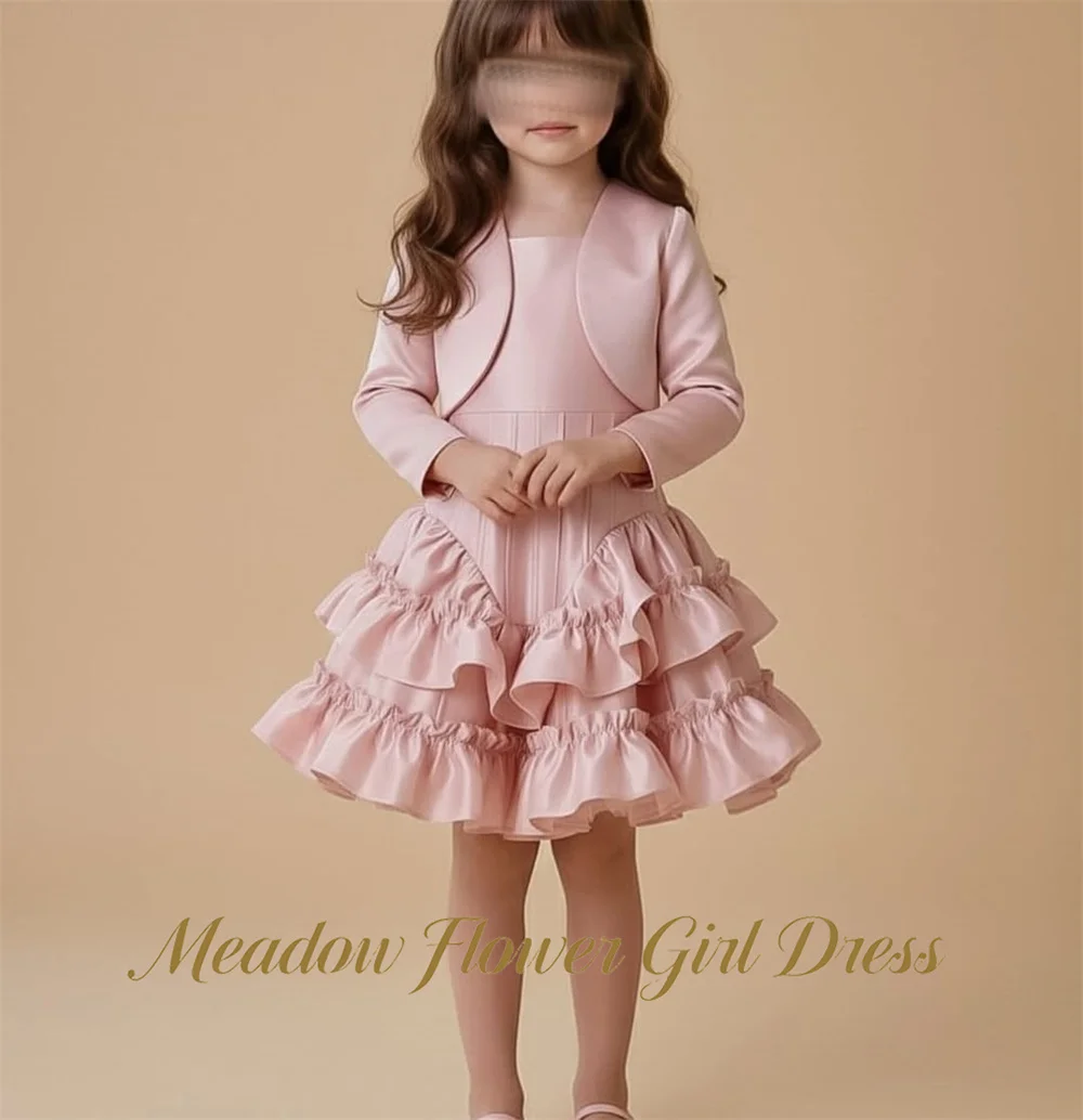 Meadow Dusty Pink First Communion Gown Girls Princess Dress Long Sleeve Modest Tier Ruffle Hem Evening Party Dress for Girls