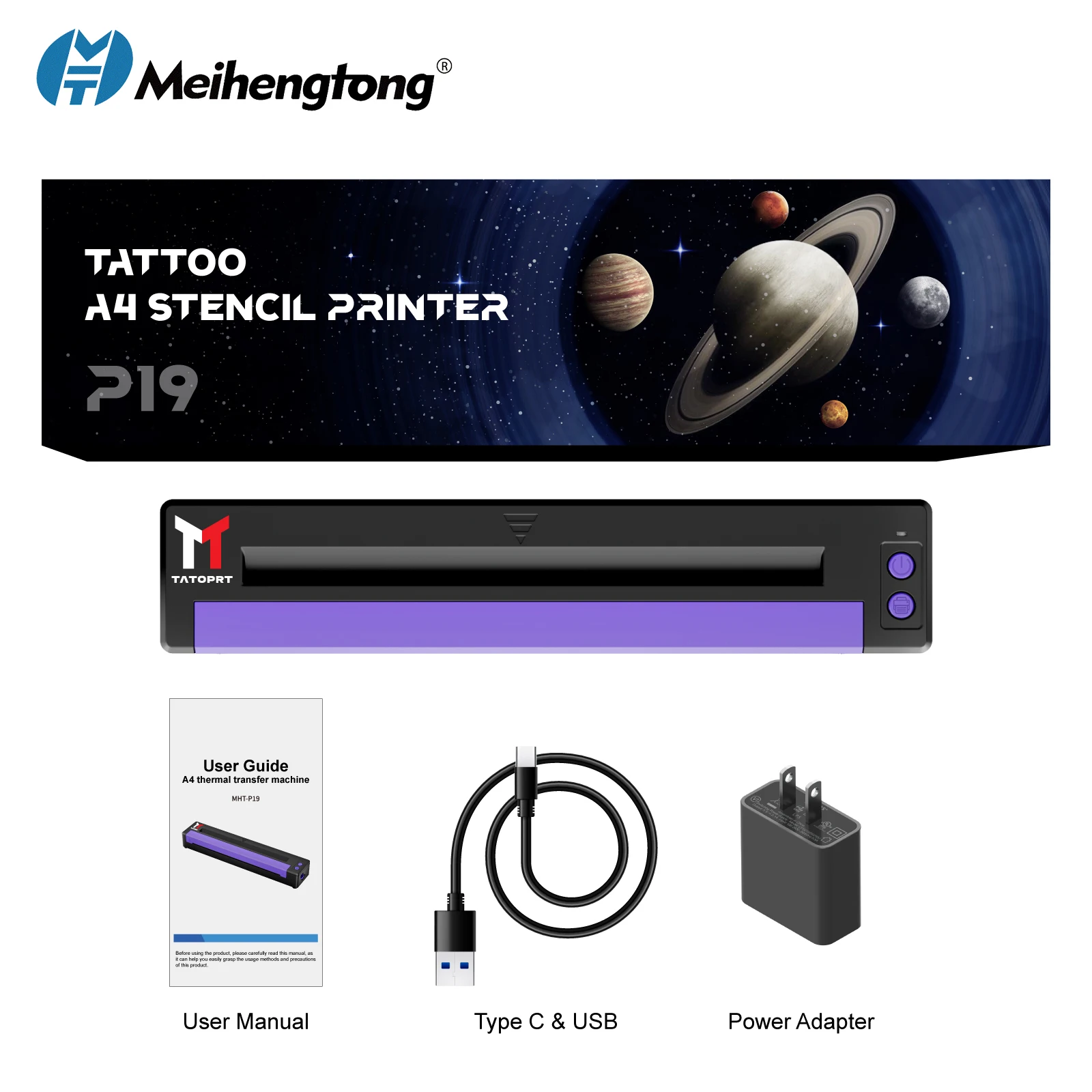 MHT-P19 New High Speed Tattoo Stencil Printer A4 Thermal Temporary Tattoo Printer Sticker Tattoo Machine Stripe Higher Clarity