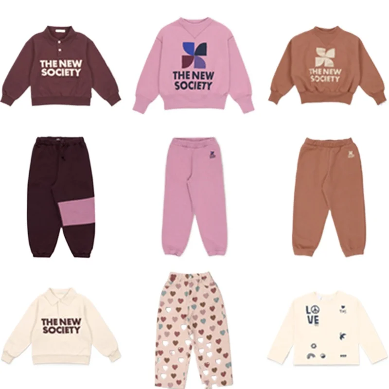 

Goods in Stock! 25 Autumn/Winter New Children's T-shirt TNS Alphabet Color Blocked Collar Top Full Print Love Pants Set