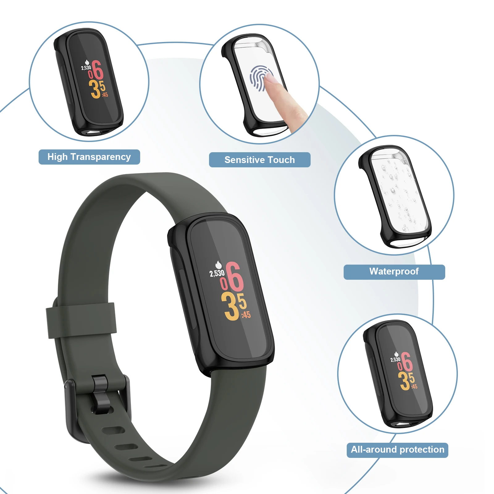 Coque de protection complète en TPU souple pour Fitbit, protection d'écran pour Fitbit inspire 2, 3, coque de protection pare-chocs