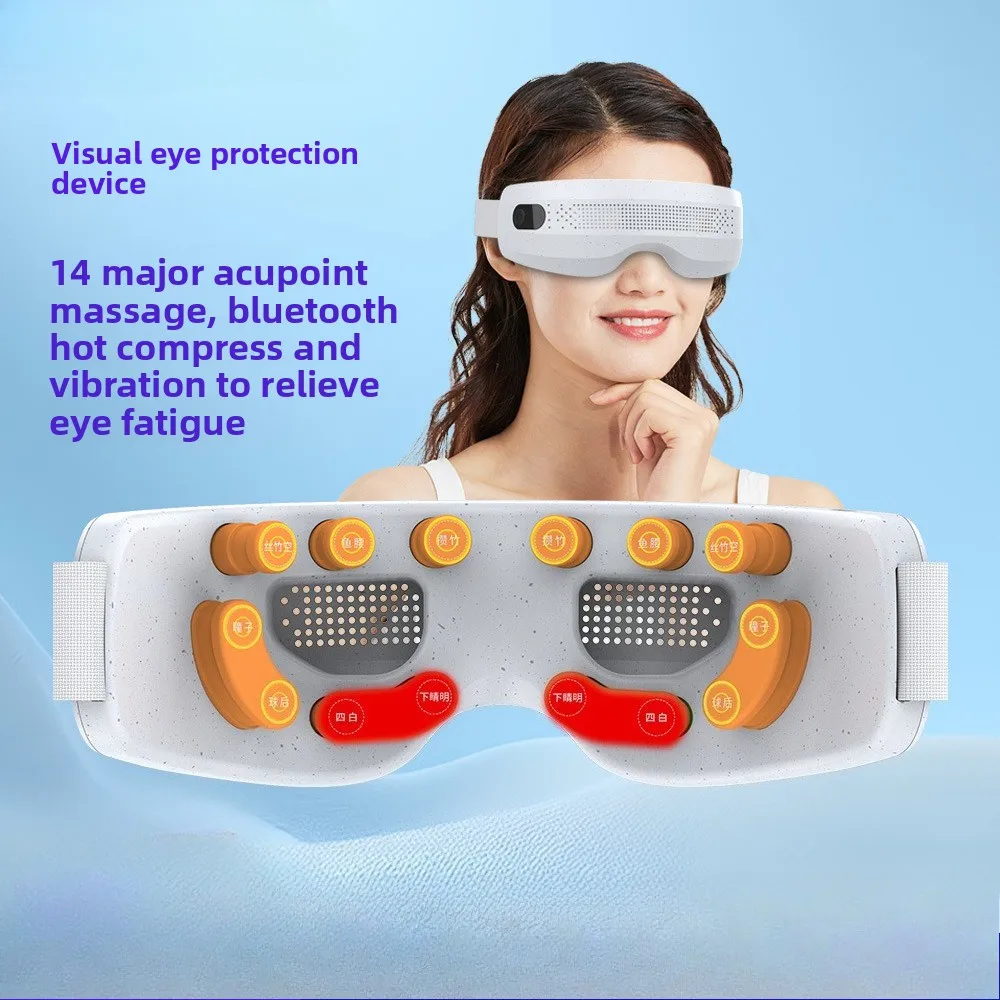 New Visible Eye Massager Care Device, Smart Hot Compress Eye Acupoints Massage Glasses with Bluetooth Music for Improve Sleep