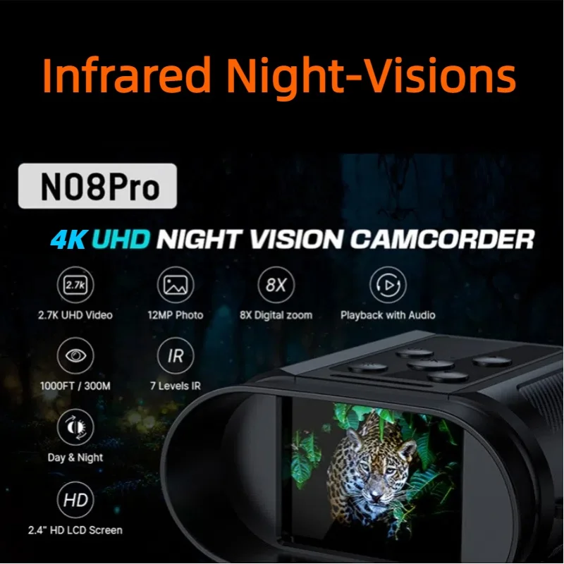 4K WIFI 8X Binocular Binocular Infrared Night-Visions 2.4 inch Day Night Use Photo Video Taking Digital Zoom for Hunting Boating