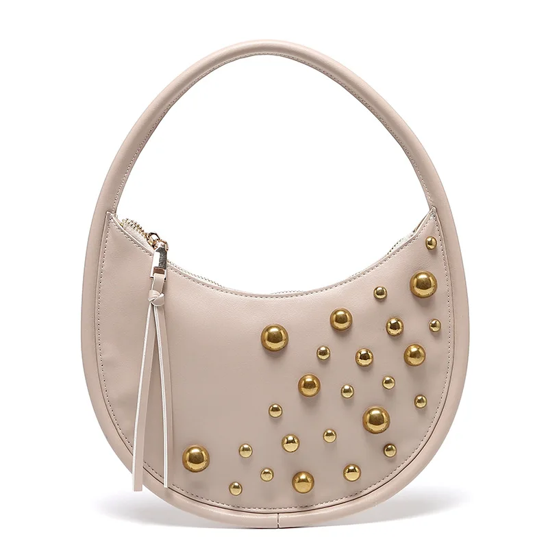 

Fashion Studded Women Handbags Half Moon Underarm Bags for Women Rivet Shoulder Bag NEW PU Leather Flap Women's Bag Clutch Tote