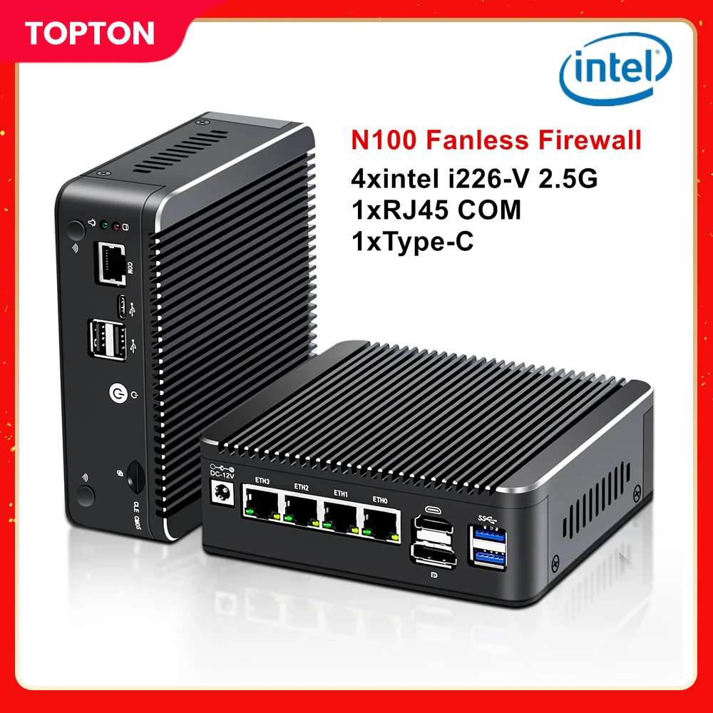 

2024 New 4x i226-V LAN 12th Gen Intel N100 2.5G Soft Router 1*COM RJ45 Fanless Mini PC Firewall Computer Type-C pfSense PVE ESXi