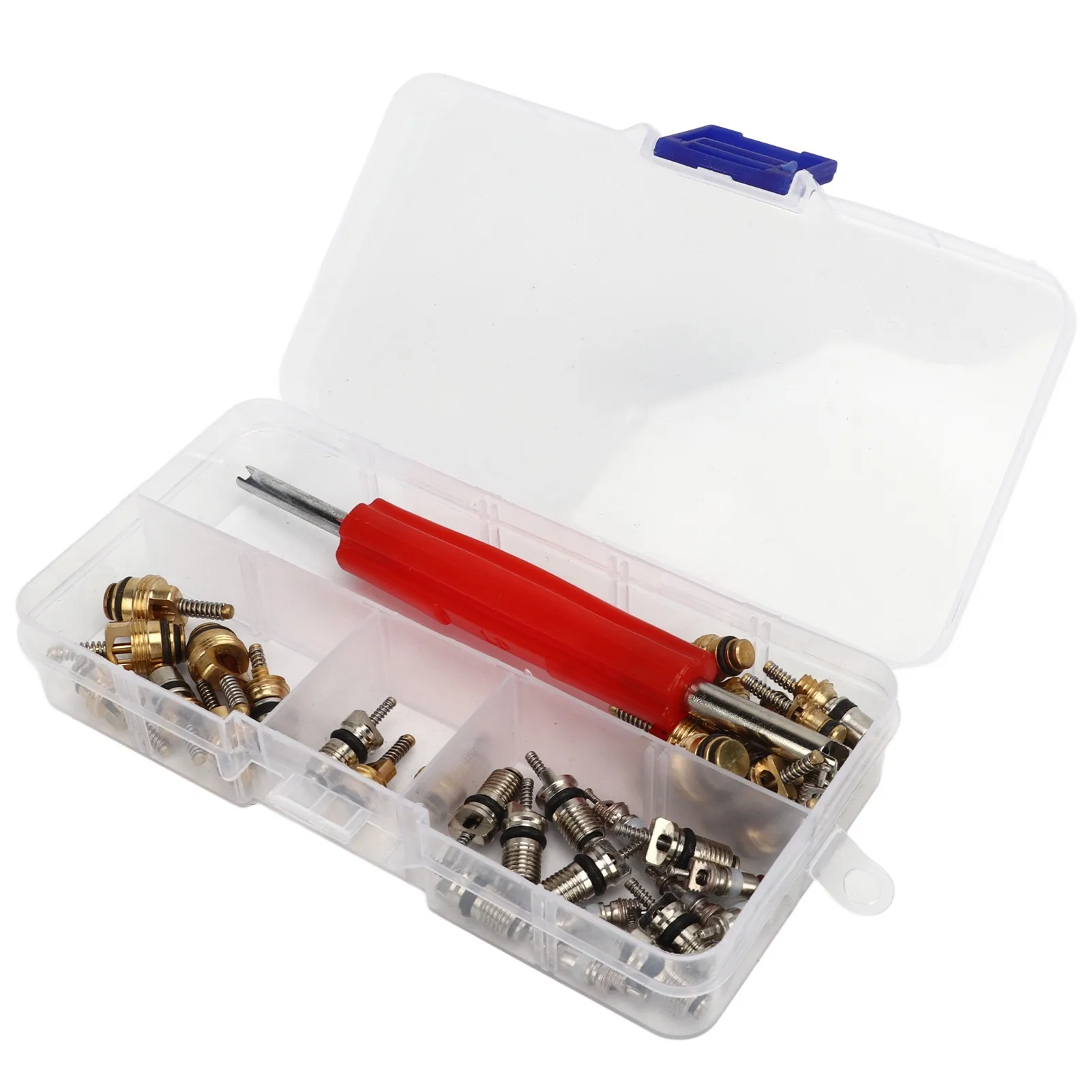 41Pcs AC Master Valve Core Kit with Remover Tool R12 R134a Automotive Refrigeration Valve Cores for Most Cars