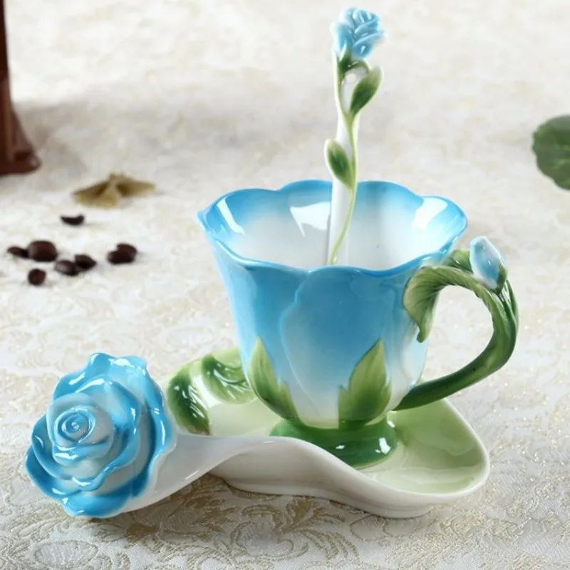 Creative Three-dimensional Flower Ceramic Coffee Cup Art Rose Cup Birthday Gift Couple Drinking Water Mug Afternoon Dessert Mug