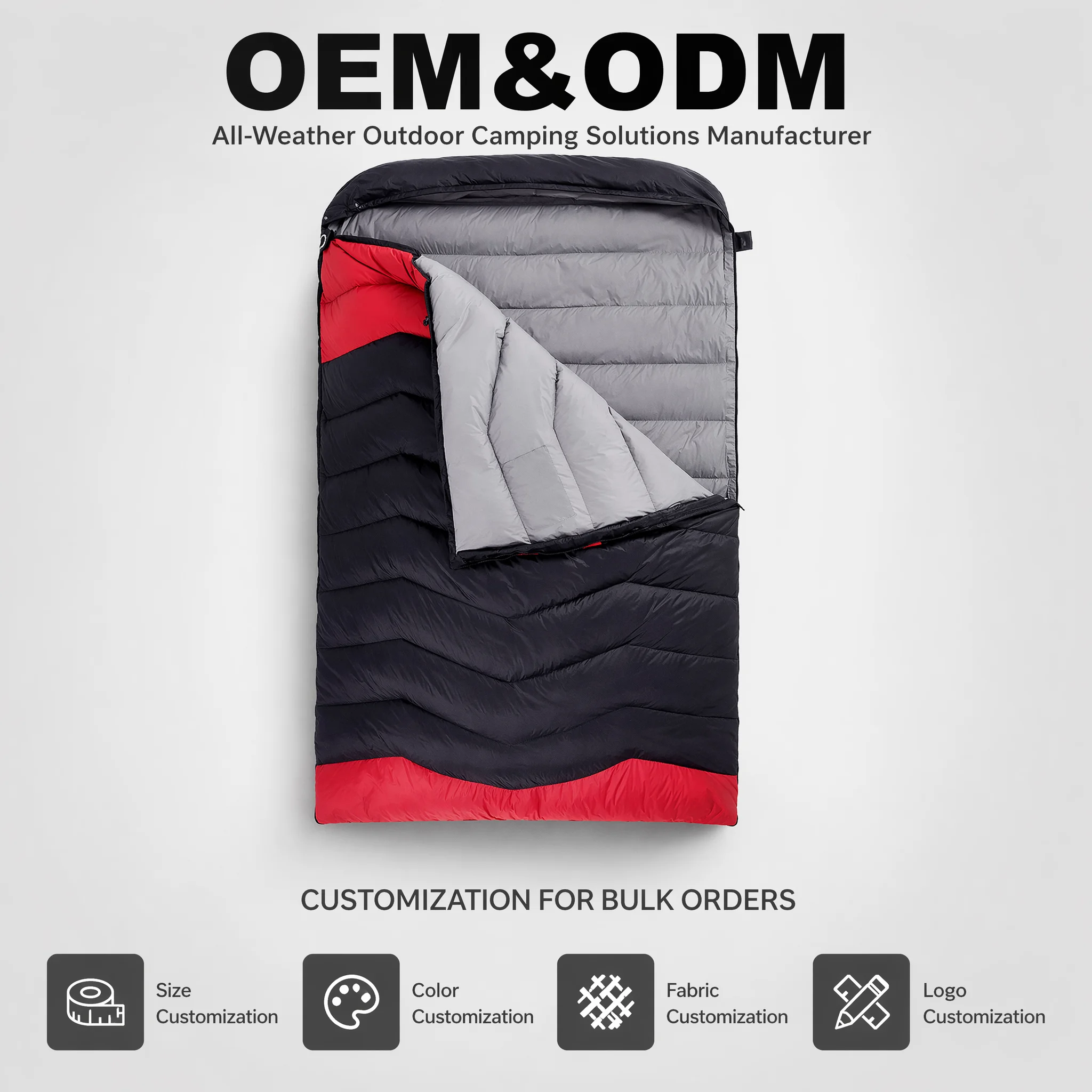 Outdoor Double-person Down Filled Sleeping Bag Nylon Fabric Envelope-style Design for Cold Weather for Temperatures Low -20℃