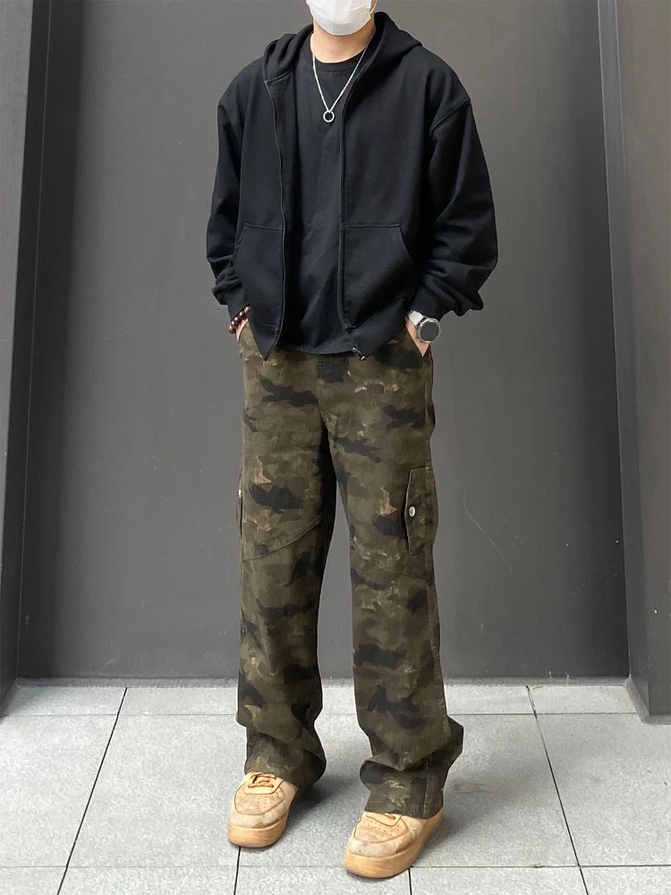 

Американские камуфляжные рабочие брюки в стиле ретро, свободные повседневные прямые длинные брюки, модные молодежные активные брюки