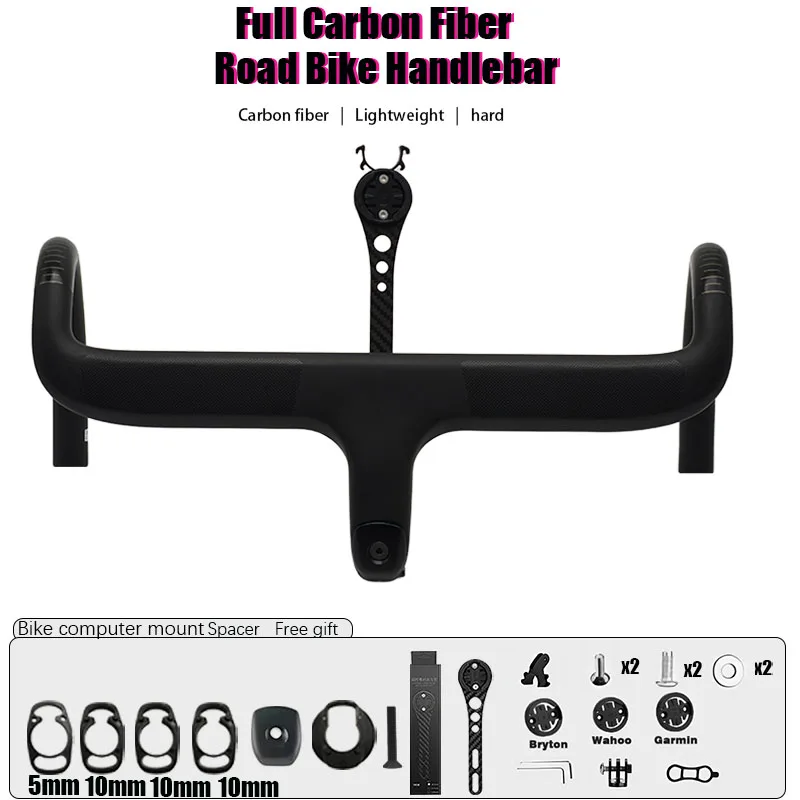 

Unbranded Road Bike Full Carbon Fiber Handlebar with Internal Cable Routing Integration, Equipped with Spacers, and28.6mm Diamet