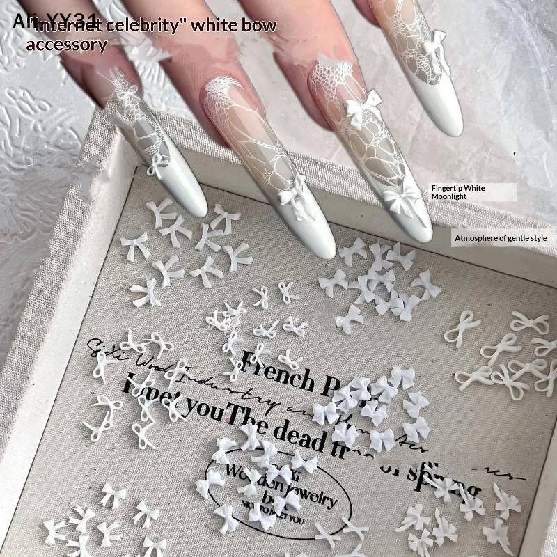 【A11】50 Stück Weiße Schleifen-Nagelcharms 3D Harz-Schleifenband Nagelkunst-Dekoration Mini Kawaii Schleifen-Maniküre-Zubehör DIY