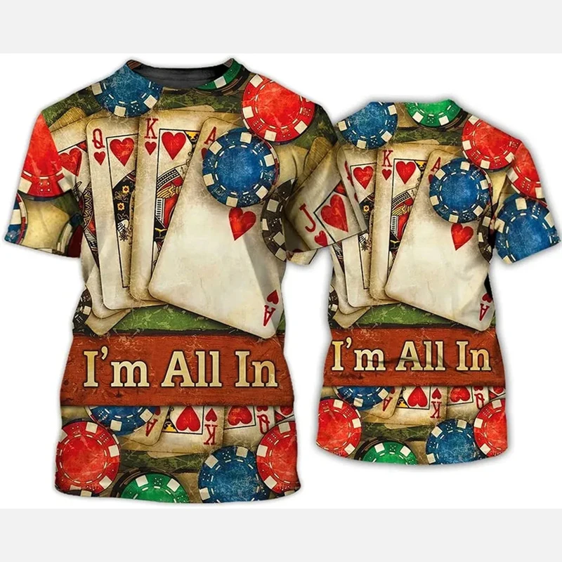 

Poker Card Game Funny 3D Print Men T-shirt Summer Autumn New Daily Outdoor Sports Party Quick Dry Breathable Casual Short Sleeve
