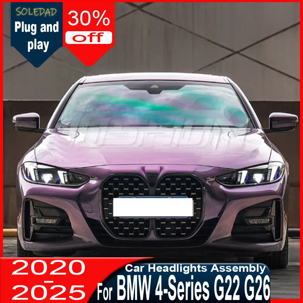 

Для BMW 2021 2022 2023 2024 4 серии G22: Модифицированные светодиодные фары-«когти» двухцветные (желтый/белый) с ДХО