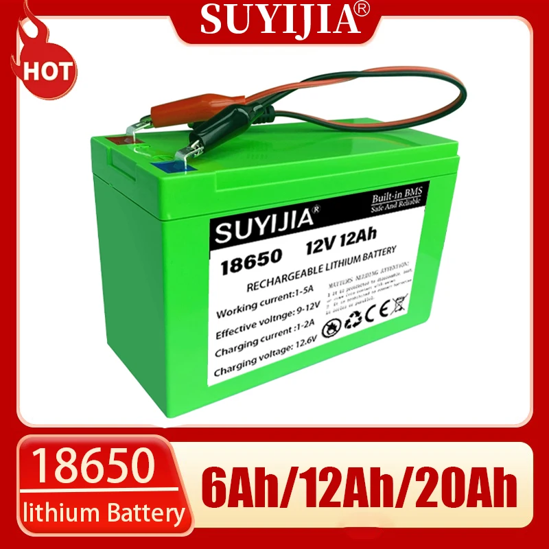 18650 Battery Pack 12V 20AH Li-Ion Battery Built-in 30A BMS Suitable for Solar Electric Vehicle Outdoor Camping Lighting Battery