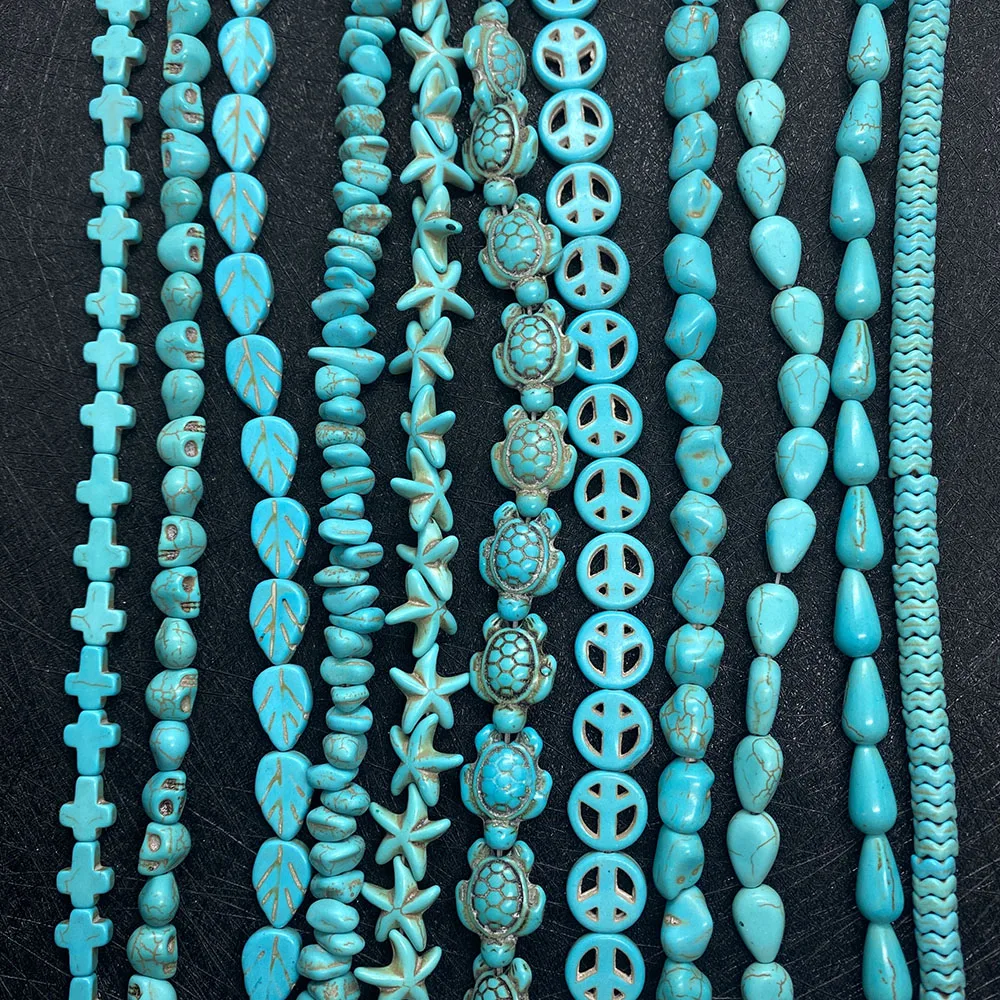 Natural Stone Turquoise Beads Heart-shaped Styles Peace Mark Turquoise Loose Beads Jewelry DIY Bracelet Necklace Accessories